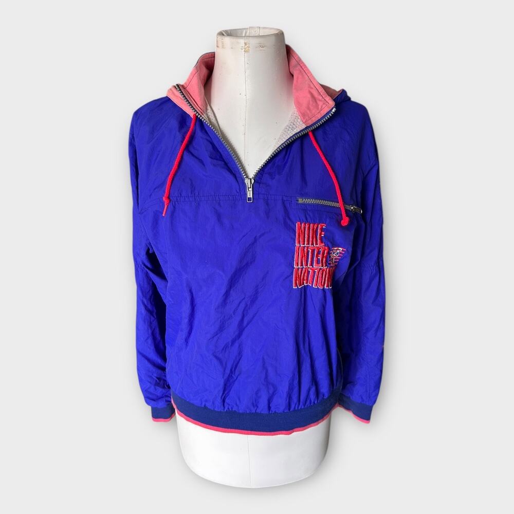 Vintage 90s Nike International Half-Zip Windbreaker Jacket Blue Pink Size M